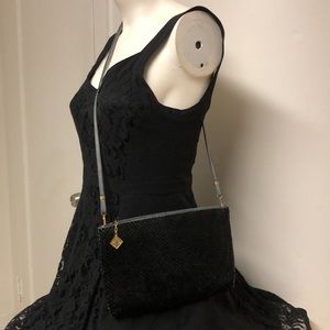 Whiting & Davis Designer Mesh Bag, Black & Gray Crossbody or Clutch 10 x 6 x 1